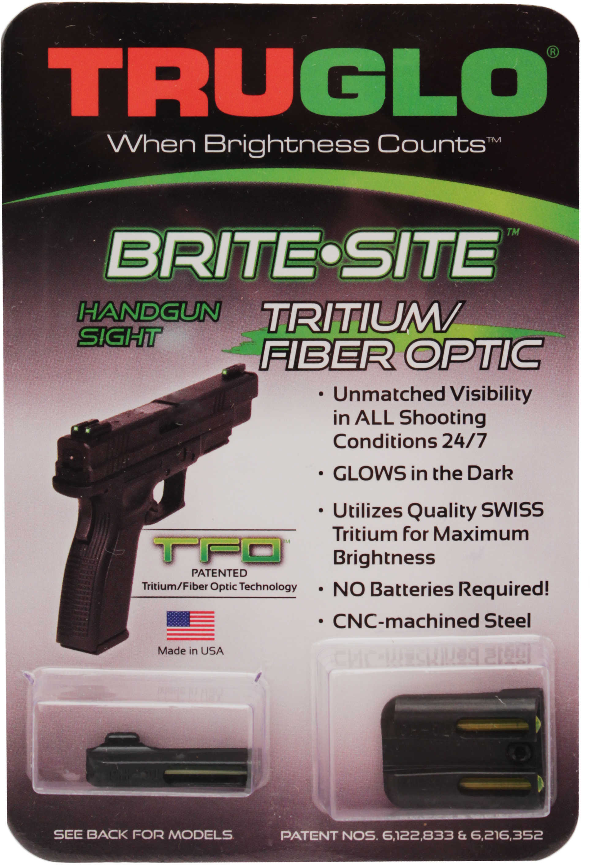 Truglo TG131XTY Brite-Site TFO Springfield XD Tritium/Fiber Optic Green Front Yellow Rear Black