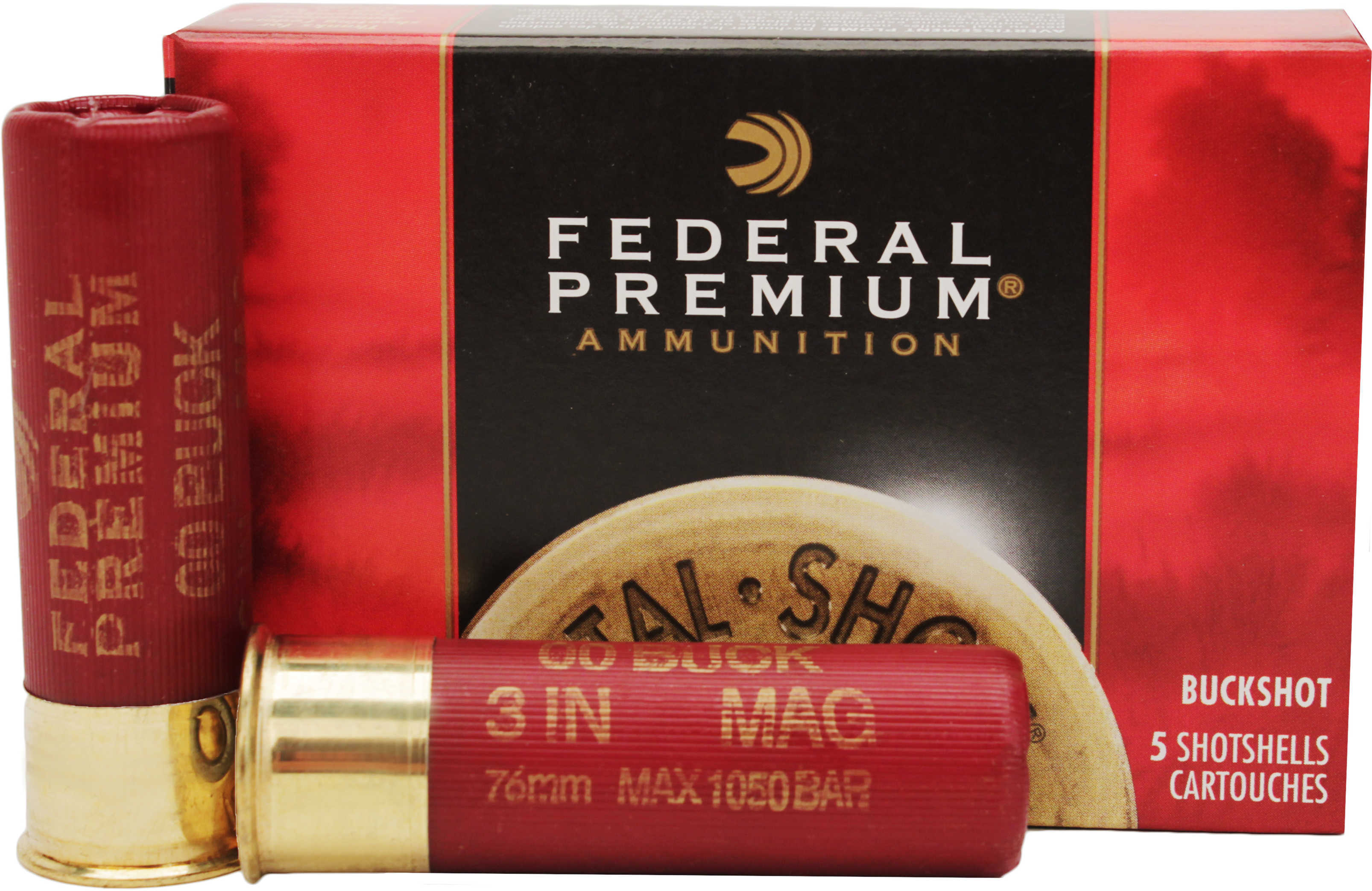 12 Gauge 3" Lead 00 Buck  12 Pellets 5 Rounds Federal Shotgun Ammunition