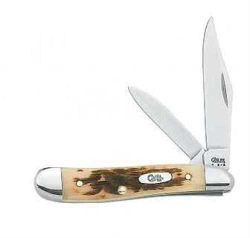 Case 00045 Peanut 2.10"/1.53" Folding Clip Point/Pen Plain Mirror Polished Tru-Sharp SS Blade, Peach Seed Jigged Amber J