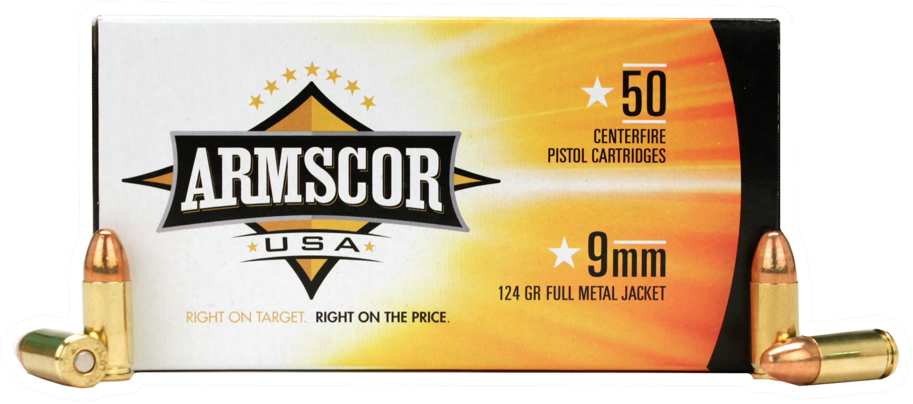 9mm Luger 124 Grain Full Metal Jacket 50 Rounds Armscor Ammunition