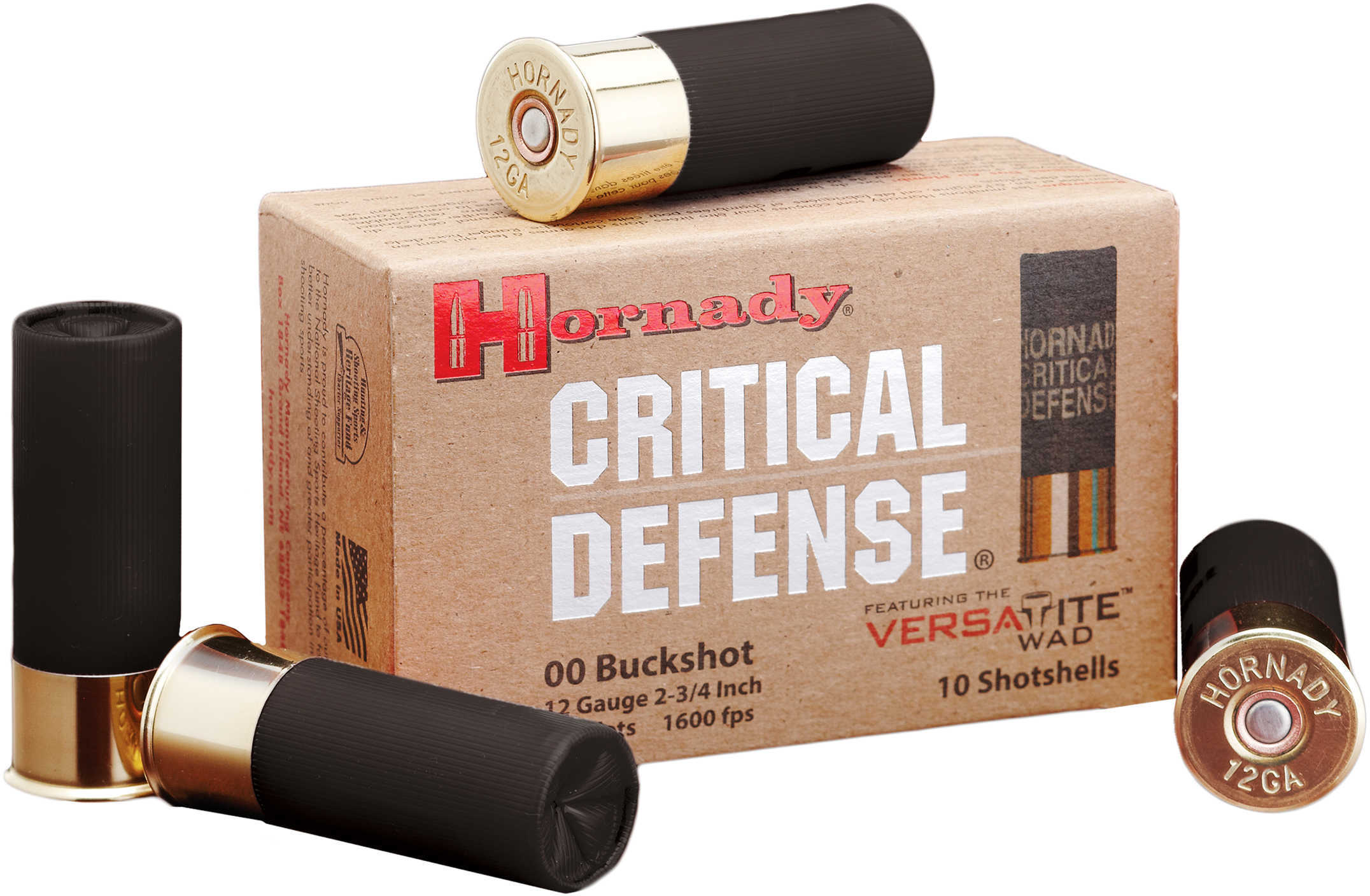 Hornady Critical Defense Shotgun Ammunition - 12 Ga 2 3/4" 8 plts #00 1600 Fps 10/Box