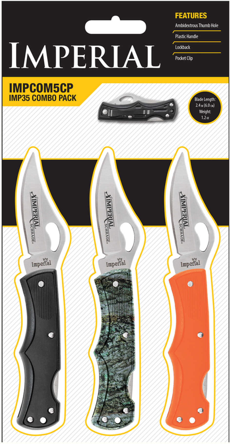 Imperial Folding Knife 3-Pack LOCKBACK 2.3" Blade Orange/Black/Camo