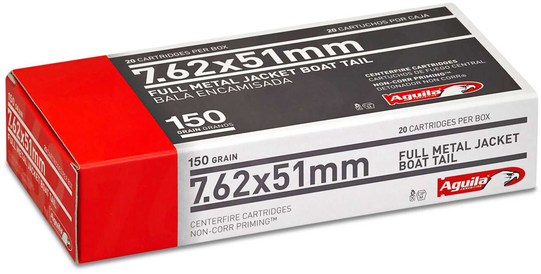 Aguila Rifle Ammo 7.62x51mm 150 gr. FMJBT 20 rd. Model: 1E762110