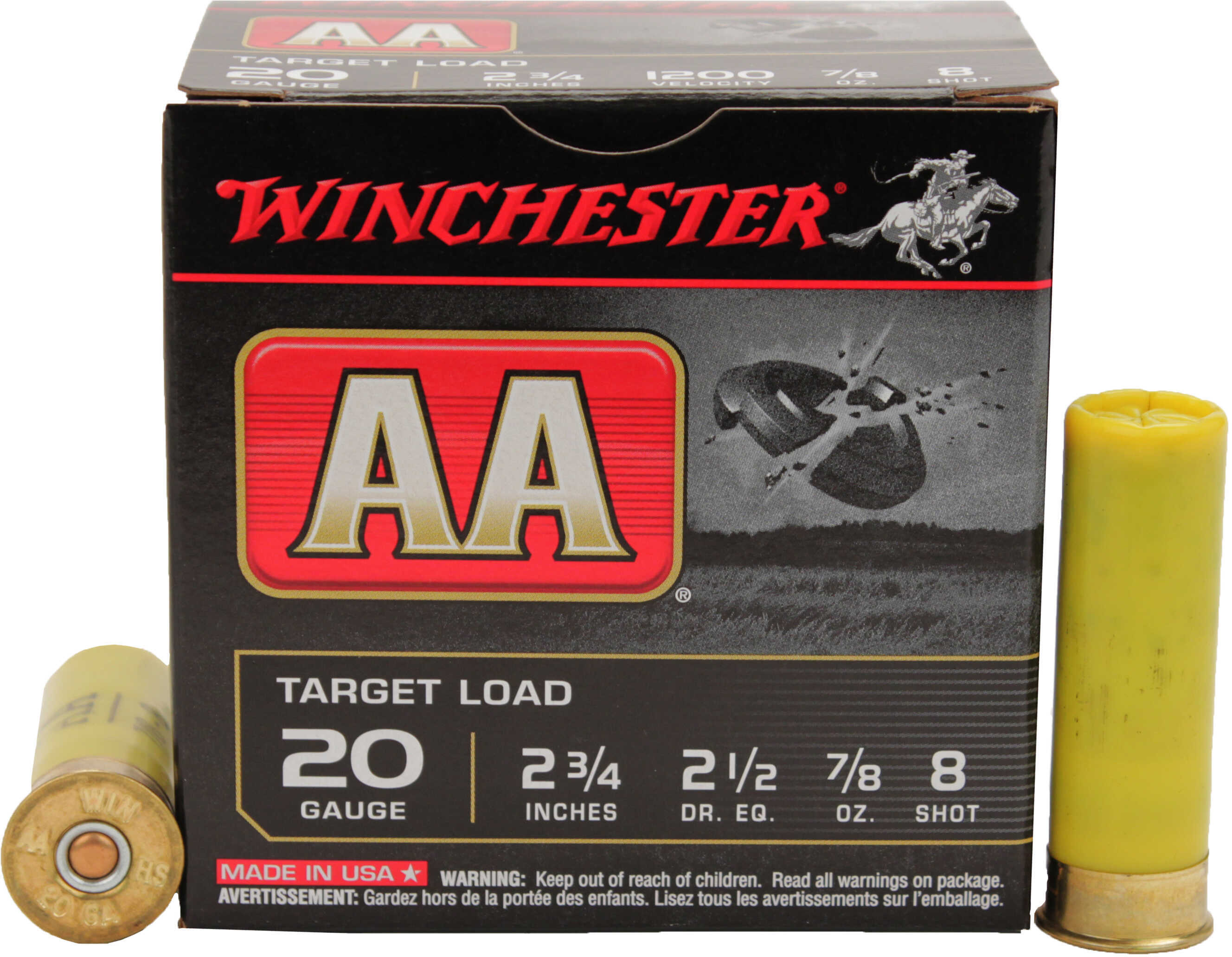 20 Gauge 2-3/4" Lead #8  7/8 oz 25 Rounds Winchester Shotgun Ammunition