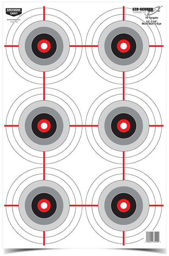 Birchwood Casey EZE-Scorer Multiple Bull's-Eye Paper 12" X 18" Bullseye Black/Gray/Red/White 10 Pack