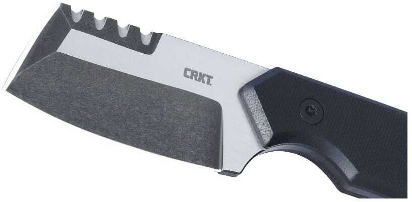 CRKT 4036 Razel Compact 2.32" Fixed Plain/Top Veff Serrations Brushed Stonewashed D2 Steel Blade/Black G10 Handle Includ