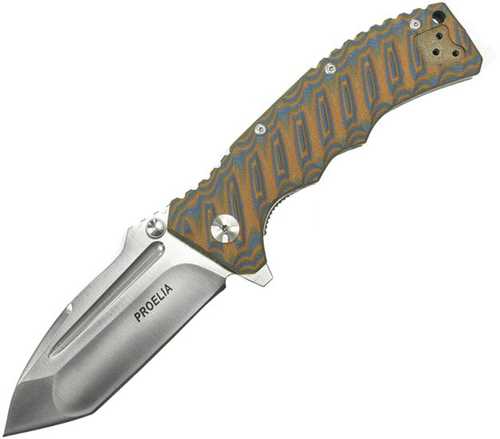 Proelia TX010 Folder 4in Silver Tanto Blade Brown/Blue G-10