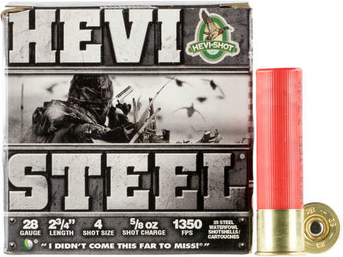 28 Gauge 2-3/4" Hevi Metal #4  5/8 oz 25 Rounds Hevi-Shot Shotgun Ammunition