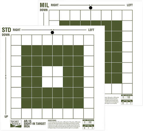 Tacshield Sport Ridge Sight-In Targets MOA And Mil-Dot Premium Durable Paper 16" X 25 Per Pkg