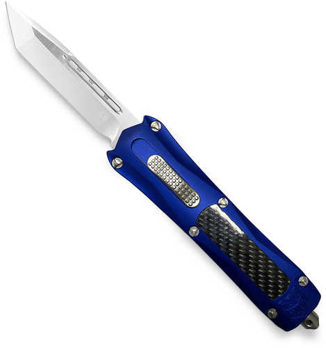 CobraTec Knives King 4" OTF Tanto Plain D2 Steel Blade Blue Anodized Aluminum W/Black Carbon Fiber Inlay