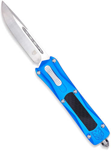 CobraTec Knives Queen 3.13" OTF Drop Point Plain D2 Steel Blade Blue Anodized Aluminum W/Carbon Fiber In