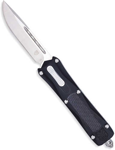 CobraTec Knives Queen 3.13" OTF Drop Point Plain D2 Steel Blade Black Anodized Aluminum W/Carbon Fiber In