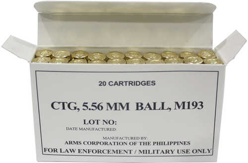 Armscor 50174 Rifle Ammo M193 5.56X45mm Nato 55 Gr Full Metal Jacket (FMJ) 20 Bx/ 50 Cs