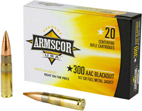 300 AAC Blackout 147 Grain FMJ 20 Rounds Armscor Ammunition