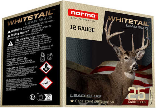 Norma Whitetail 12 Gauge 2 3/4" Led Slug Shotgun Ammo 25 Per Box