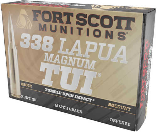 Fort Scott Munitions 338 Lapua Mag Tumble Upon Impact (TUI)   250 Gr Solid Copper Spun (SCS) 20 Per Box