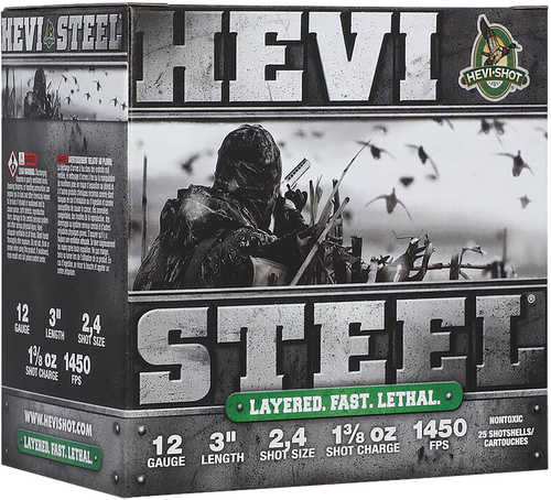 HEVI-Shot HEVI-Steel Waterfowl 12 Gauge 3" 1-3/8 oz 2&4 Shot 25 Per Box