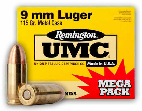 9mm Luger 115 Grain Full Metal Jacket 1000 Rounds Remington Ammunition