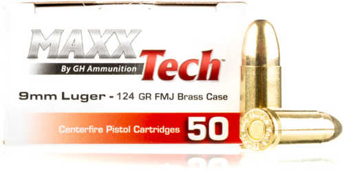 9mm Luger 124 Grain Full Metal Jacket 50 Rounds Maxx Tech Ammunition