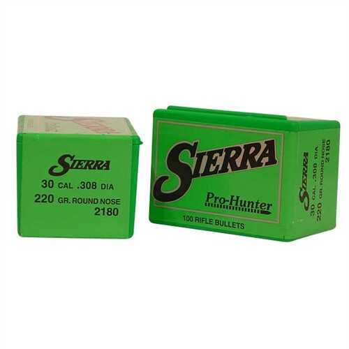 Sierra Pro Hunter Rifle Bullets 30 Caliber 220 Grain Round Nose 100/Box Md: 2180