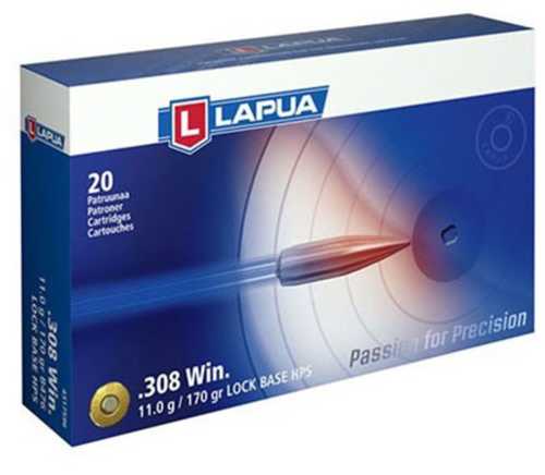 Lapua Lock Base Ammo 308 Winchester 170 Grain Full Metal Jacket Boat Tail 20 Rounds