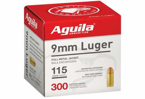 Aguila Handgun Ammuntion 9mm Luger 115 Gr FMJ 1150 Fps  300/ct