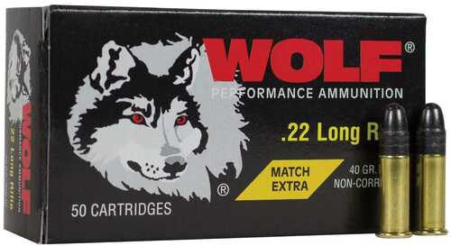 Wolf Match Extra Rimfire Ammunition .22 LR 40 Gr RN 1050 Fps 50/Box