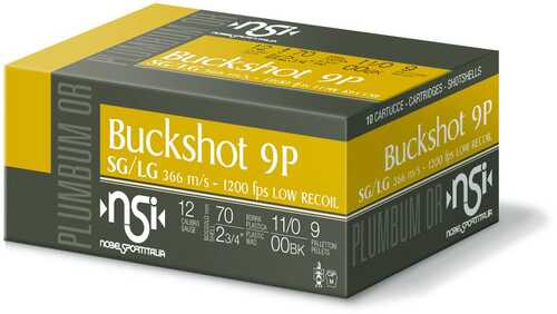 Noble Sport Plumbum Buckshot Shotshells 12 Ga 2-3/4" 9 Pellet 1200 Fps #00 10/ct