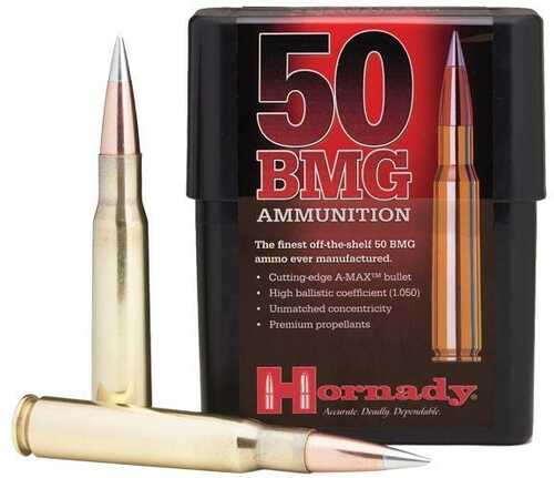 Hornady Match Rifle Ammunition .50 BMG 750 Gr A-Max 2820 Fps - 10/Box