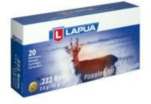 Lapua Rifle Ammuntion .222 Remington 55 Grain Full Metal Jacket 2887 Fps 20 / Count