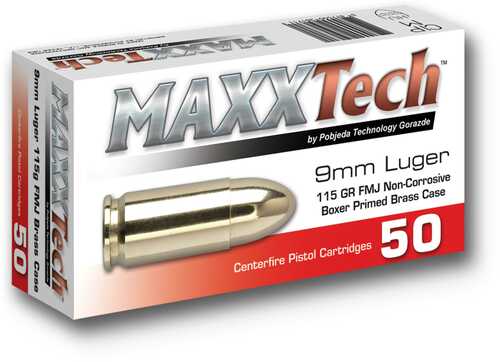 TulAmmo Maxxtech Brass Casefire Handgun Ammunition 9mm Luger 115 Gr FMJ  50/ct