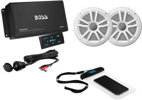 Boss Audio ASK902B.6 Package w/4-Channel Bluetooth Amplifier w/Remote, 2 MR6W 6.5" White Speakers, USB/AUX Input &amp; W