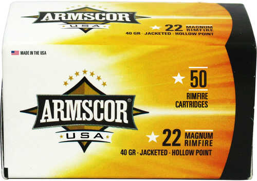 Armscor Rimfire Ammo 22 WMR 40 gr. JHP 50 rd. Model: FAC22M-1N