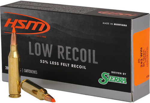 HSM Low Recoil Rifle Ammunition 243 Winchester Sierra 85 Grain 20 Rounds