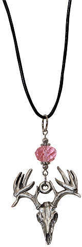 Little D Drop Tine Skull Pendant Necklace W/Pink/Silver Accents 16" 1 3/16"X1 5/16"