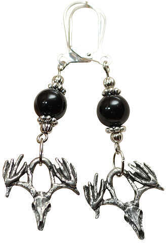 Little D Drop Tine Skull Earrings W/Black/Silver Accents