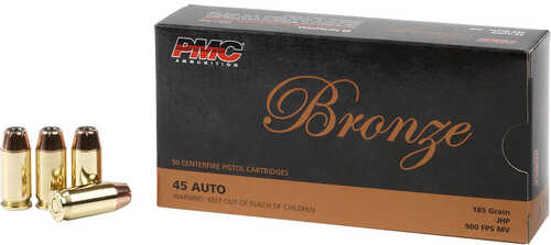 PMC Bronze Pistol Ammo 45 ACP JHP 185 gr. 50 rd. Model: 45B