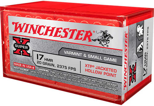 Winchester Super-X Rimfire Ammo 17 HMR 20 gr. Jacketed HP 50 rd. Model: X17HMR1