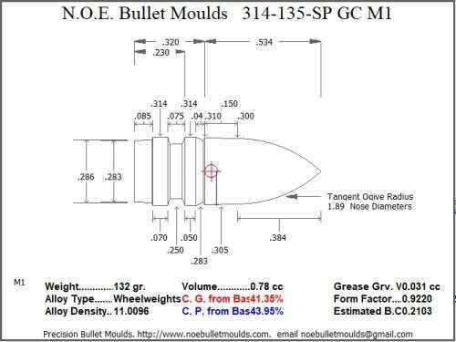 Bullet Mold 3 Cavity Aluminum .314 caliber Gas Check 135gr with Spire point profile type. Designed for use in 7