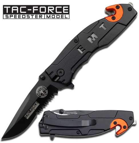 Tac-Force Assisted 3.0 in Blade Black-Orange Aluminum Handle