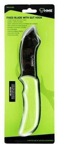 HME HMEKNFBGH Fixed Blade 3.5" 420HC Stainless Steel Black Oxide Gut Hook Thermoplastic Rubber Green