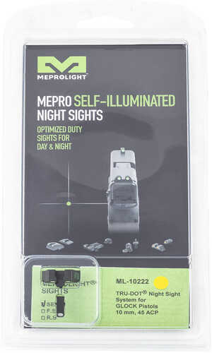 Meprolight USA 102223201 Tru-Dot Day/Night Tritium Sights for Glock 10MM/45ACP Fixed Green Yellow Black Frame