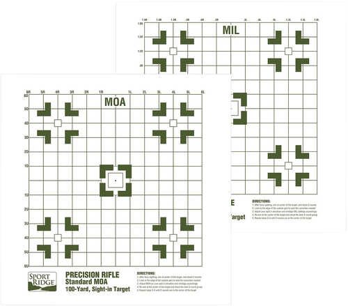 Tacshield 03730 Sport Ridge Sight-In Targets MOA And Mil-Dot Premium Durable Paper 16" X 8 Per Pkg