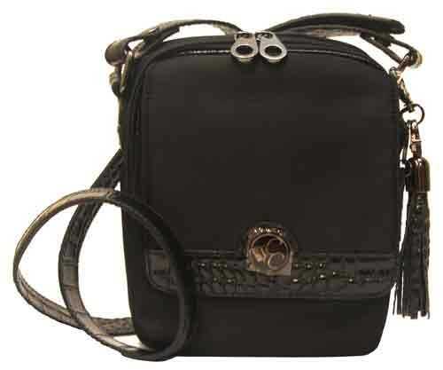 Concealed Carrie Microfiber Black Crocodile Crossbody Compact