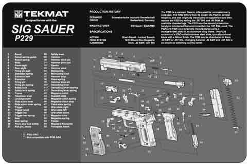 TEKMAT Armorers Bench Mat 11"X17" Sig Sauer 229 Pistol