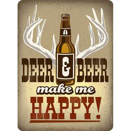 Open Road BRANDS EMBOSSED Tin Sign Deer And Beer 9.5"X13"